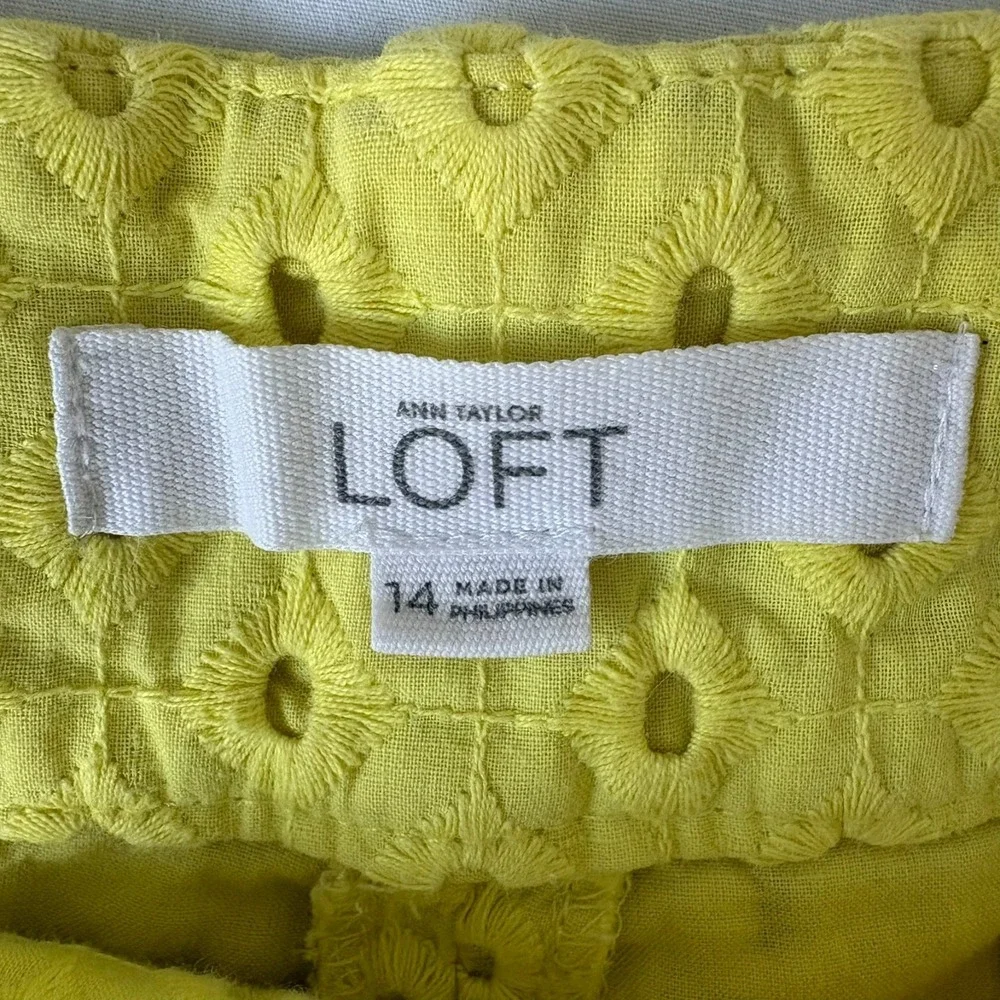 Loft‎ Womens Yellow Flat Front Embroidered Eyelet The Riviera Shorts Size 14